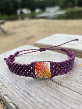 008 New Handmade Sage Bohème Blue Macrame Bracelet with Miyuki Beaded Accent